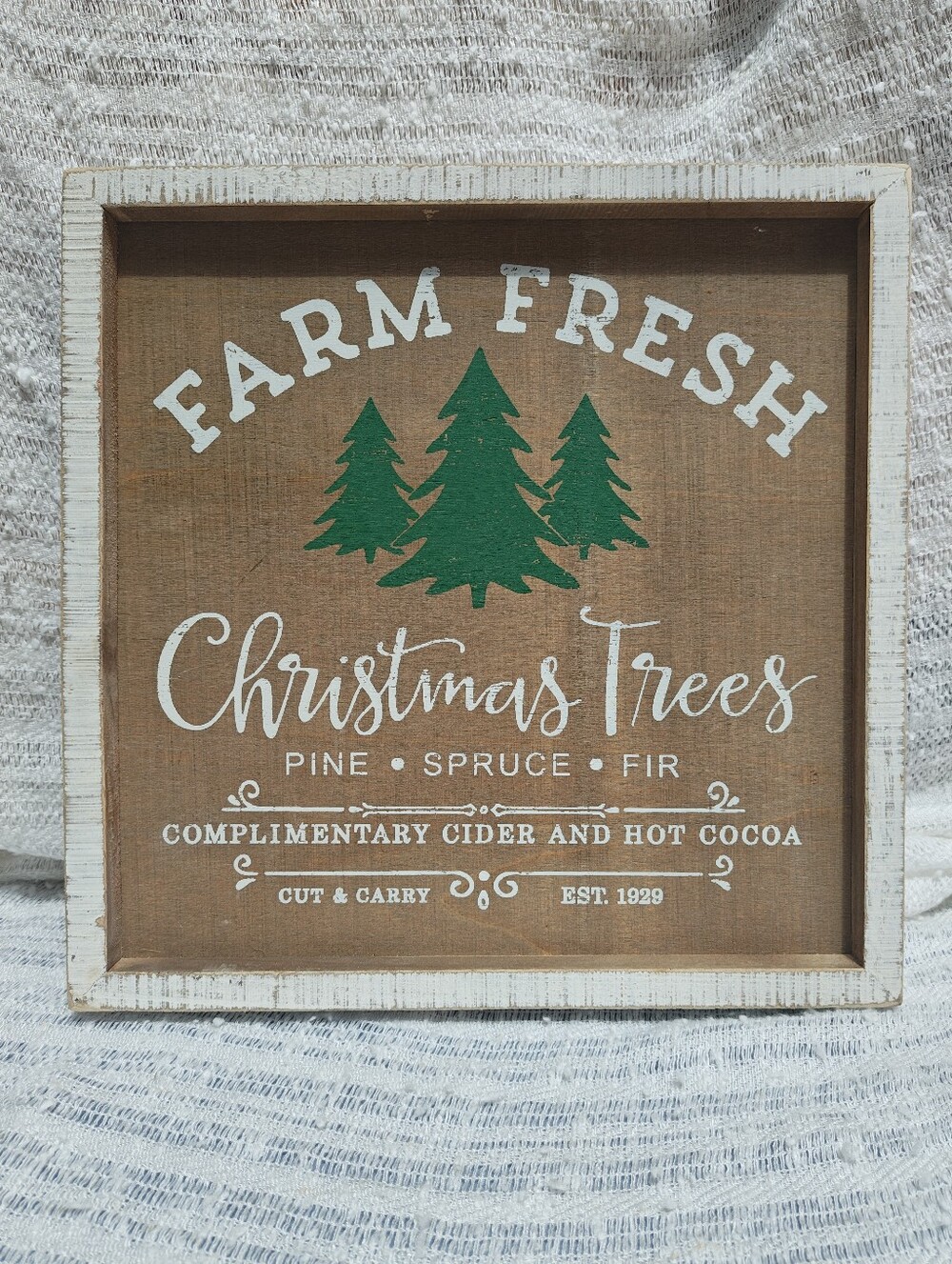 Farm Fresh Christmas Trees Wooden Wall Sign - Green & White